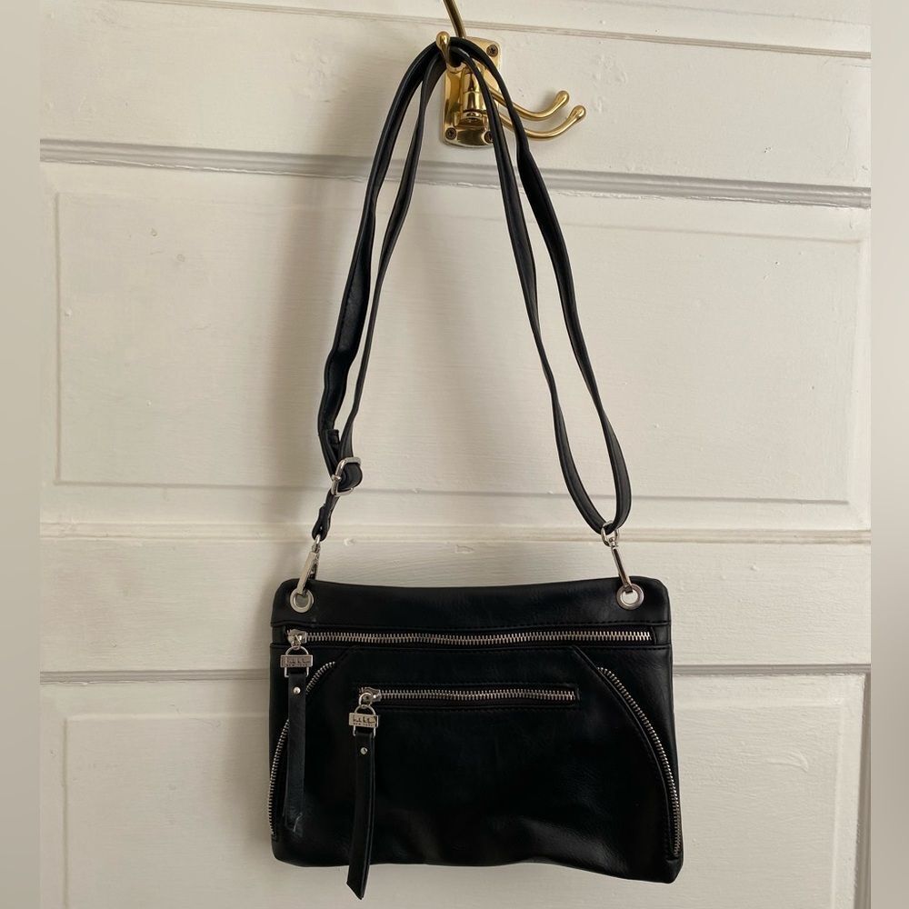 Nicole Miller Black Leather Shoulder Crossbody Bag